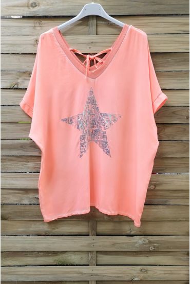 T-SHIRT Z EFEKTEM DELAVE ETOILE 1008 FLUORESCENCYJNY POMARAŃCZOWY