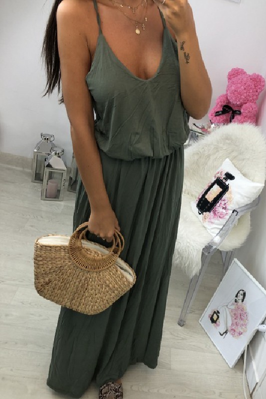 VESTIDO LARGO 1010 VERDE MILITAR www.grossiste pret a porter