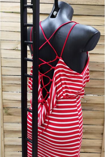 ROBE RAYEE DOS CROISE ROUGE