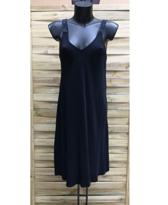 DRESS HAS SHOULDER STRAPS FLUID 1014 BLACK