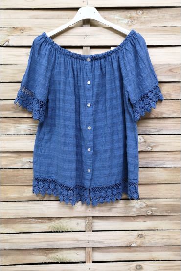 TOP IN PIZZO SULLE SPALLE 1017 BLU