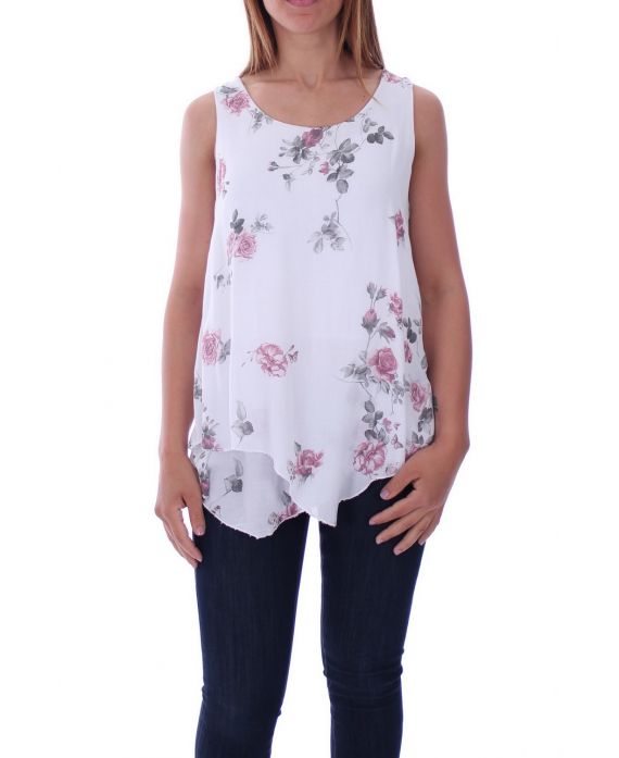 TOP DRAPE FLEURS 9136 BLANC