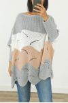 PULLOVER WOLLE AJOURE OVERSIZE-3017 GRAU