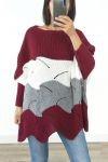 PULLOVER WOLLE AJOURE OVERSIZE-3017 BORDEAUX