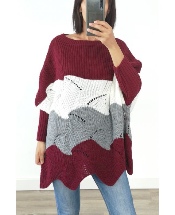 PULLOVER LAINE AJOURE OVERSIZE 3017 BORDEAUX