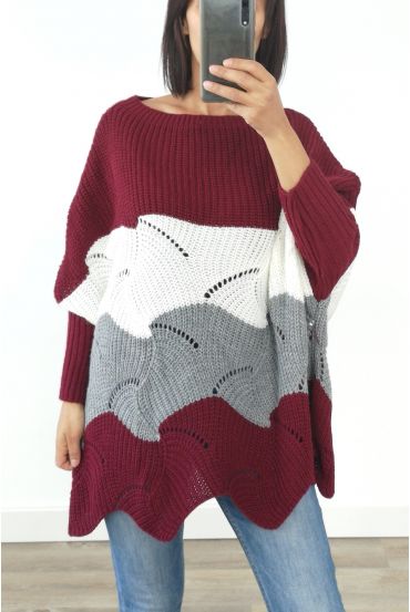 PULLOVER LAINE AJOURE OVERSIZE 3017 BORDEAUX