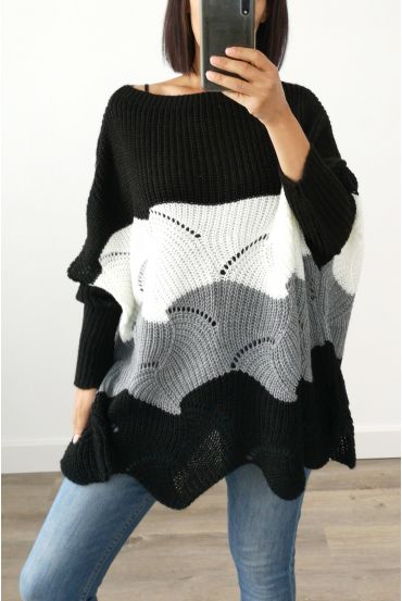 PULLOVER LAINE AJOURE OVERSIZE 3017 NOIR