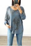 PULL AMPLE MOTIF LEOPARD COL IRISE 3020 BLEU