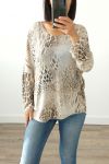 PULLOVER GESCHNITTEN-MUSTER LEOPARD KRAGEN IRISE 3020 BEIGE