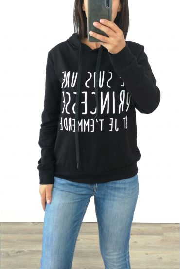 SUDADERA TIENE UNA CAPUCHA SOY UNA PRINCESA 3004 NEGRO