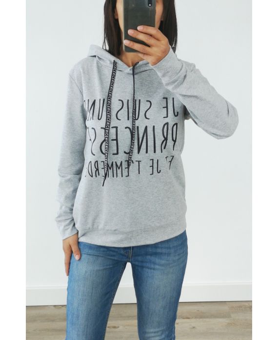 SWEATSHIRT MIT KAPUZE HAT ICH BIN EINE PRINZESSIN 3004 GRAU