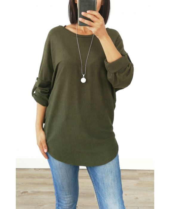 A SWEATER-SOFT + NECKLACE OFFERED 3005 MILITARY GREEN