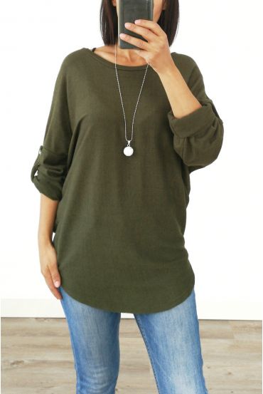 A SWEATER-SOFT + NECKLACE OFFERED 3005 MILITARY GREEN