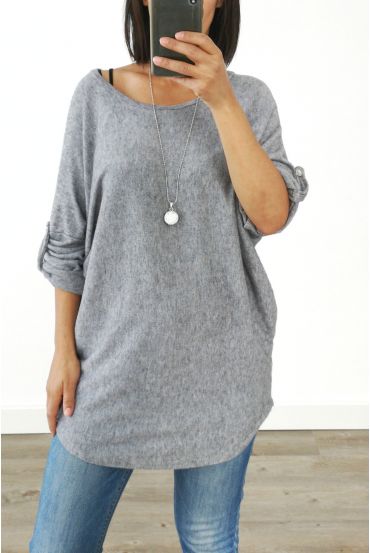 A SWEATER-SOFT + NECKLACE OFFERED 3005 GREY