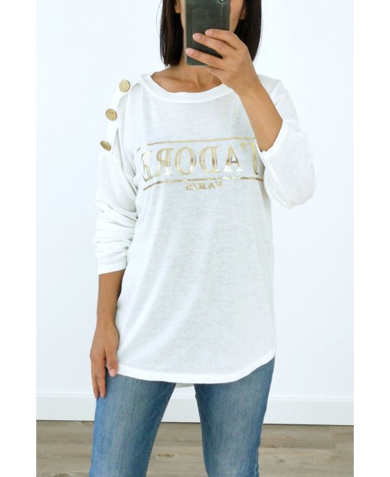 SWEATER SHOULDER BUTTONS I LOVE 3029 WHITE