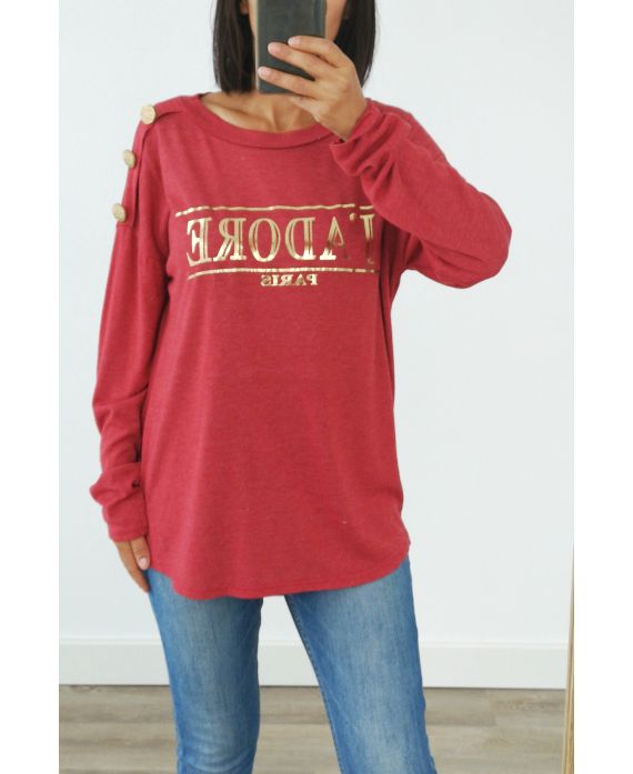 SWETER RAMIĘ PRZYCISKU KOCHAM 3029 BORDEAUX