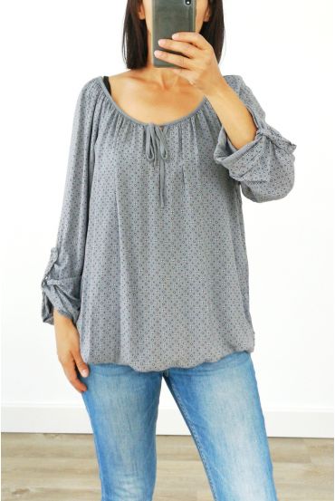 TOP PRINT CREW NECK TIE 3027 GREY