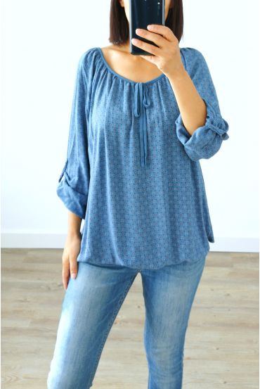 TOP PRINT CREW NECK TIE 3027 BLUE