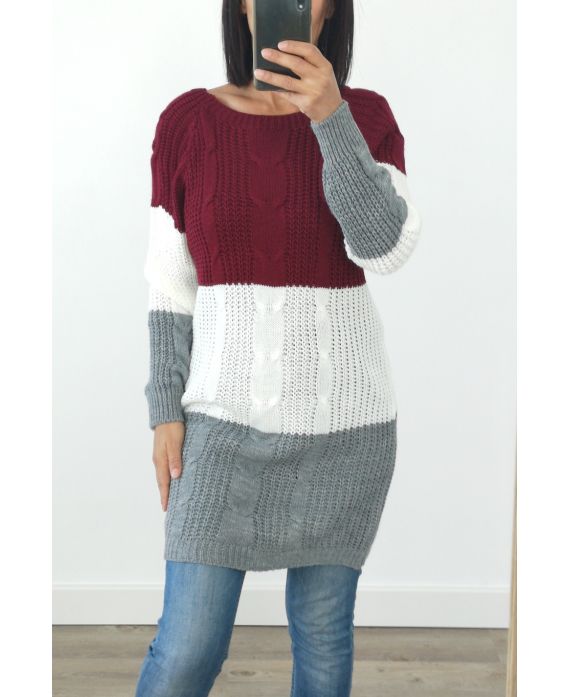 PULL LUNGO IN LANA 3032 BORDEAUX