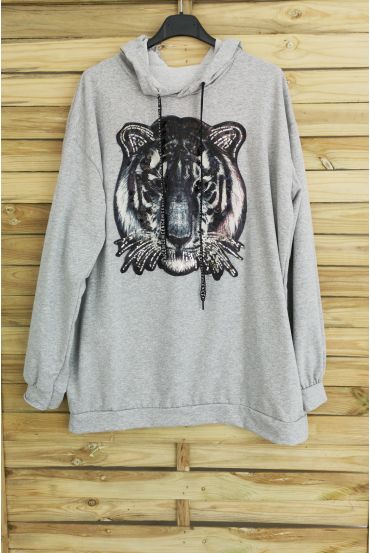 SWEAT HAS HOOD OVERSIZE TIGER 3008 GREY