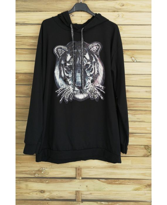 SWEATSHIRT MIT KAPUZE HAT EINE OVERSIZE-TIGER-3008, SCHWARZ