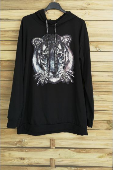 SWEAT A CAPUCHE OVERSIZE TIGRE 3008 NOIR