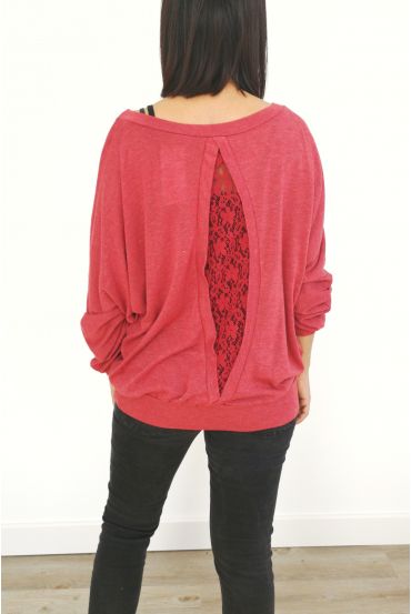 PULL DOS DENTELLE 3014 BORDEAUX