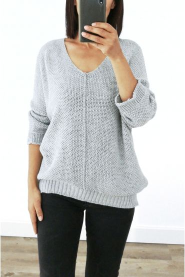 MAGLIA CON SCOLLO A V 3019 GRIGIO