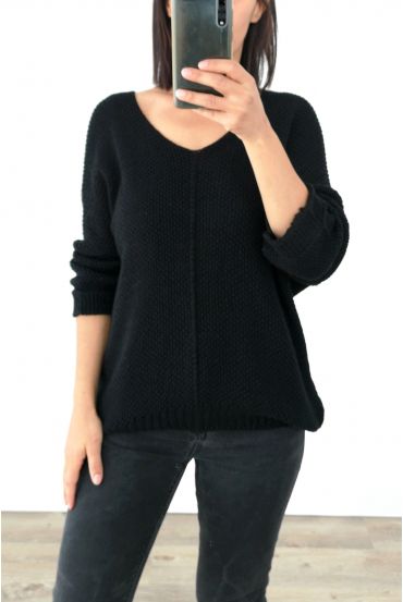 PULL EN MAILLE COL V 3019 NOIR