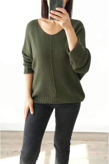 KNIT SWEATER V-NECK 3019 ARMY GREEN