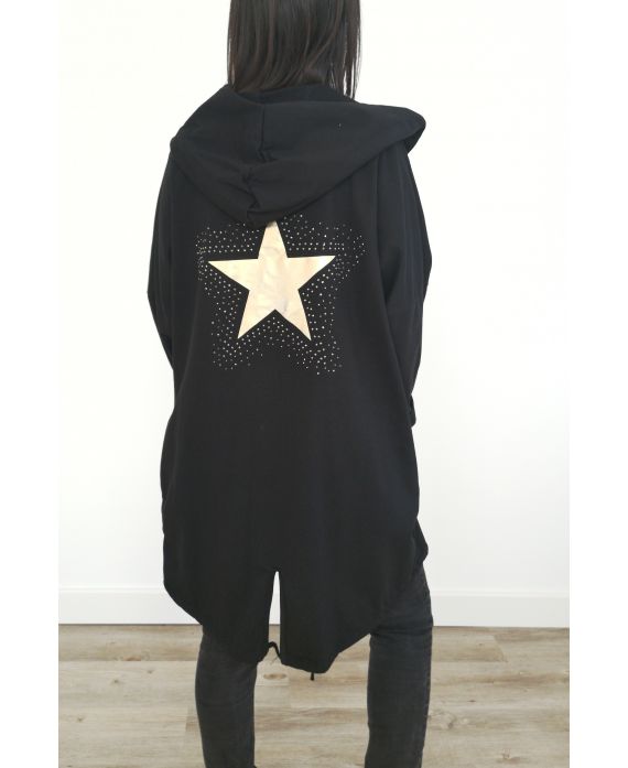 CHAQUETA DE VUELTA ESTRELLA DE DIAMANTES DE IMITACIÓN 3031 NEGRO