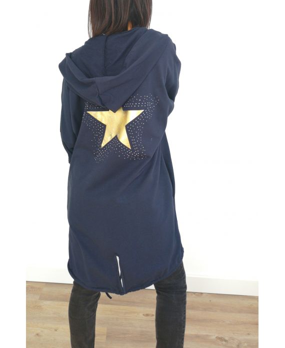 CHAQUETA DE VUELTA ESTRELLA DE DIAMANTES DE IMITACIÓN 3031 AZUL MARINO