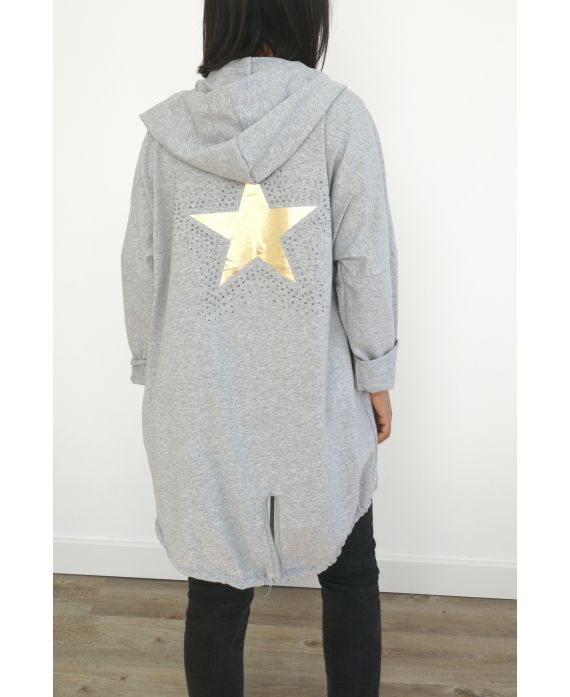 CHAQUETA DE VUELTA ESTRELLA DE DIAMANTES DE IMITACIÓN 3031 GRIS