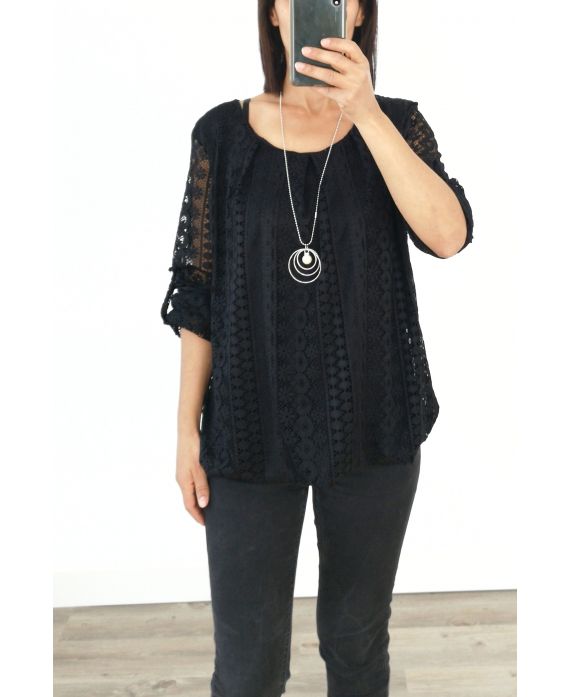 LACE TOP + KETTING AANGEBODEN 3036 ZWART