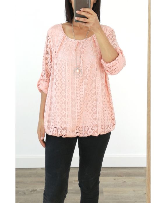 LACE TOP + KETTING AANGEBODEN 3036 ROZE