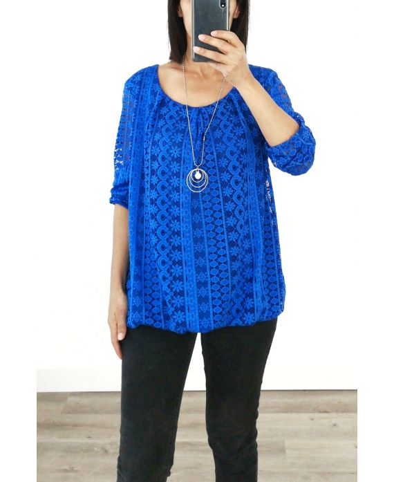 LACE TOP + KETTING AANGEBODEN 3036 ROYAL BLUE