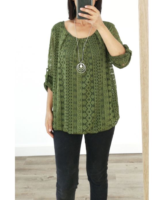 LACE TOP + KETTING AANGEBODEN 3036 MILITAIRE GROEN