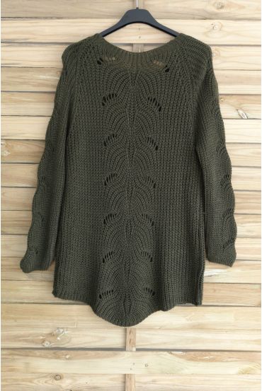 PULLOVER LAINE AJOURE 3015 VERT MILITAIRE