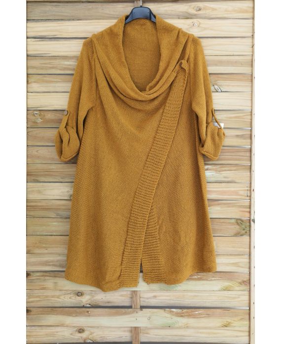 GILET LONG ENCOLURE CACHE CŒUR MOHAIR 3050 MOUTARDE