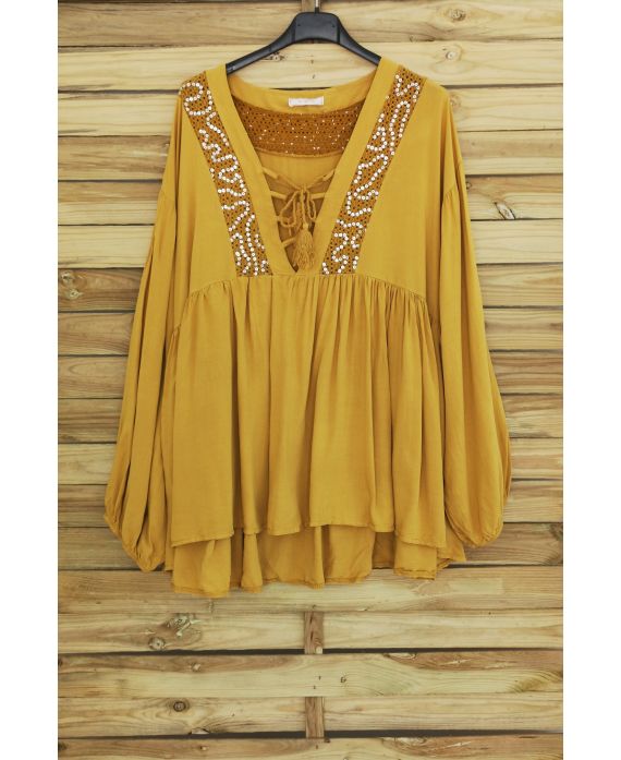 TUNIC OVERSIZE HAS SEQUINS 3045 MUSTARD