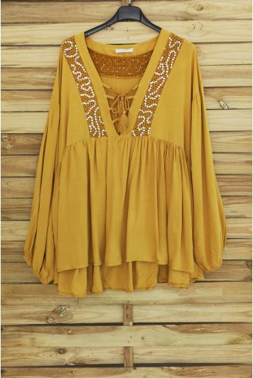 TUNIQUE OVERSIZE A PAILLETTES 3045 MOUTARDE