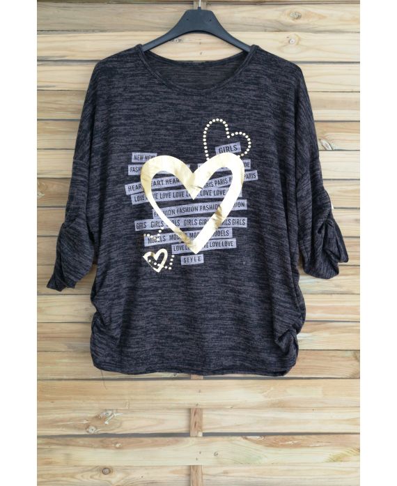 LARGE SIZE PULL FLOCKING HEART-3052 BLACK