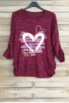 GROßE PULLOVER BEFLOCKUNG HERZEN 3052 BORDEAUX