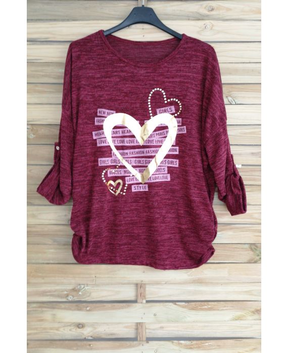 LARGE SIZE PULL FLOCKING HEART 3052 BORDEAUX