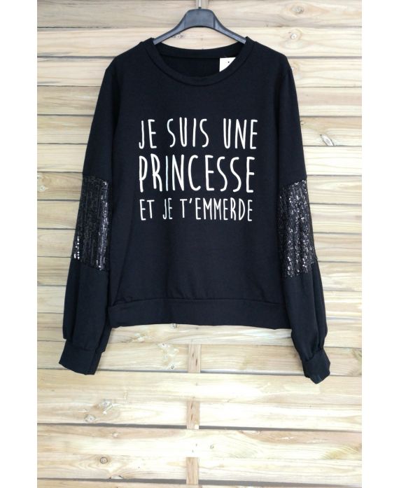 SWEAT PAILLETTES JE SUIS UNE PRINCESSE 3012 NOIR