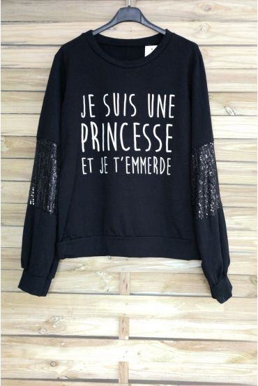 SWEAT PAILLETTES JE SUIS UNE PRINCESSE 3012 NOIR