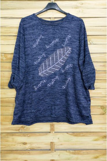 LARGE SIZE SWEATER RHINESTONE 3093 NAVY BLUE