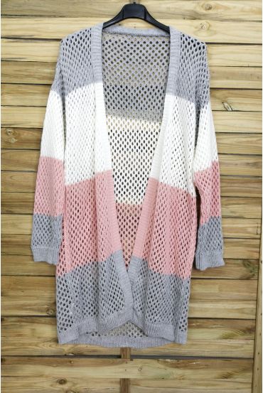 VEST LONG AJOURE 3082 LIGHT GREY