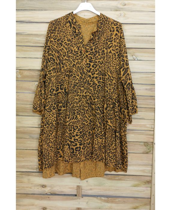 ABITO TUNICA OVERSIZE LEOPARD 3080 SENAPE