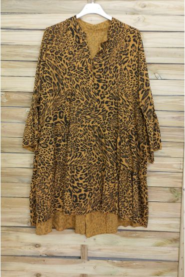 ABITO TUNICA OVERSIZE LEOPARD 3080 SENAPE